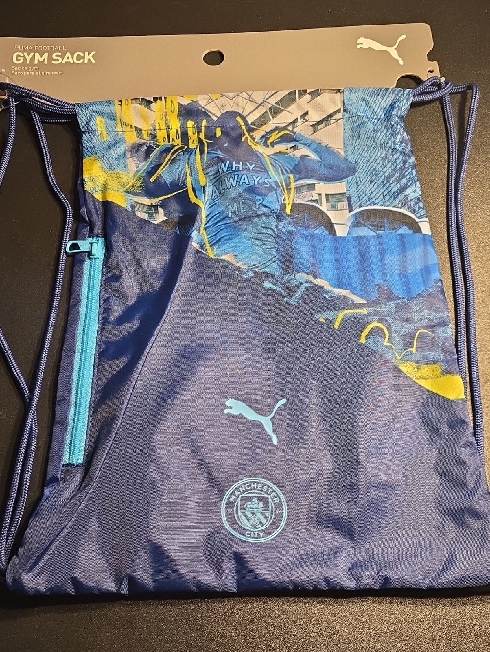 Puma Navy Blue Light Blue Yellow Graphic Drawstring Gym Sack